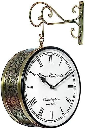 Better Buy Handicraft Metal Vintage Double Sided Analog Wall Clock | Railway Station Double with Brass Finishing Wall Clock for Home, Office, Gym, Classroom Golden(12 Inches)