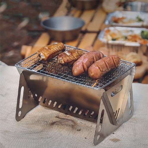 Chchmu Tragbarer Edelstahl-Holzkohlegrill für Camping, Picknicks, Hinterhof-Grills