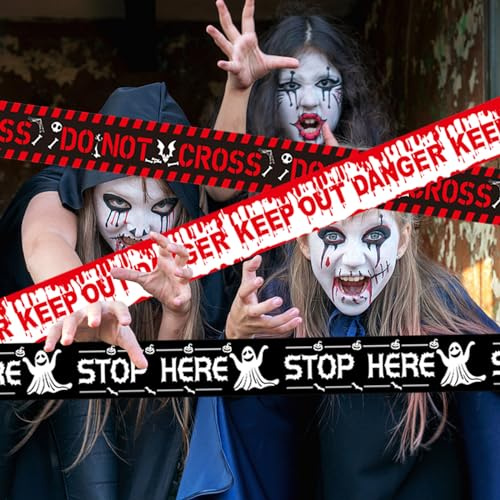 Figarge Halloween Vorsicht Band - Absperrband für Outdoor Garten Dekorationen, Horror Warnbänder, Zombie Warnband, Gefahren Warnband für Dekorationen, 3 Stück