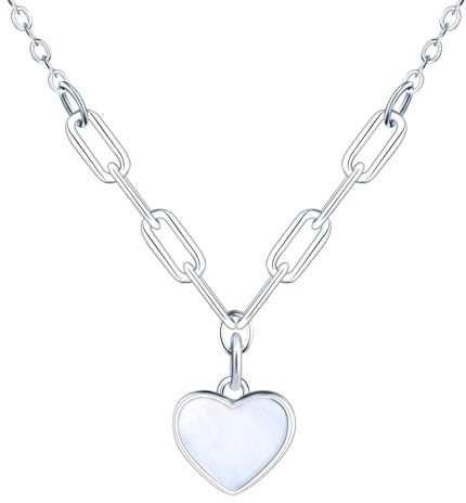 FEILOK Damen Halskette mit Herz Anhänger aus 925 Sterling Silber, Schale, Kettenlänge 40+5 cm, für Freundin