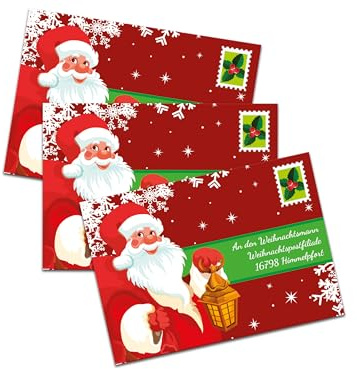 20 bunte Weihnachts-Briefumschläge mit Aufschrift An den Weihnachtsmann für Kinder Wunschzettel (Kuverts DIN C6 / selbstklebend mit Abziehstreifen)