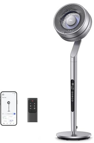Dreo Pedestal Fan with Smart Control, 40-44 Adjustable Height, DC Quiet Fans for Bedroom, 120°+85° Omni-Directional Oscillating Fan, 100ft Airflow, 10 Speeds, 6 Modes, 12H Timer, 23db, Wi-Fi/Voice