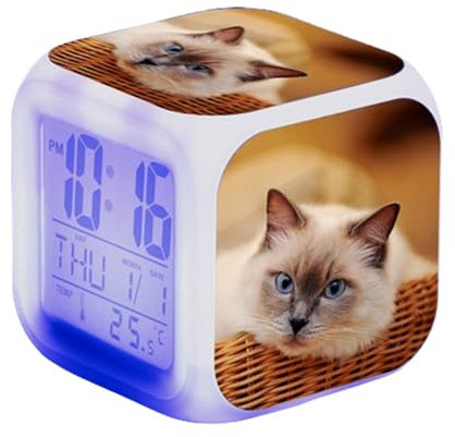 Blissbuilt Sveglia per Bambini con Display LED,Sveglia da Comodino per Bambini Data,Ora,Temperatura,Lampada Cubo Sveglia Digitale Carina Bambini per Bambini,Bambini e Ragazze,Studenti (Modello Gatto)