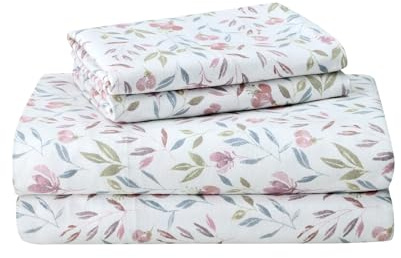 Featherhead™ 100% Cotton 4PCs Flannel Sheet Set, King Size, Delicate Floral | Double-Brushed for Extra Softness, Warm & Breathable, Extra Deep Pockets fits Up to 17” – 1 Flat, 1 Fitted, 2 Pillowcase