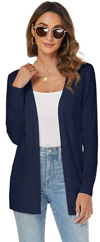 Famrrifuu Cardigan Donna Lungo Cotone Leggero Maniche Lunghe Giacca Elegante Estivo Cardigan in Maglia,Blu,S