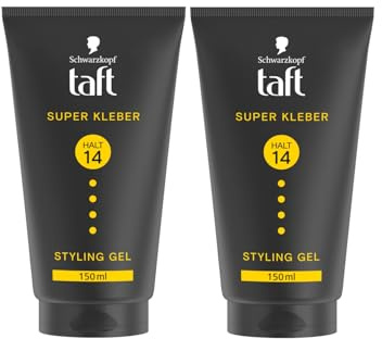 Schwarzkopf TAFT Gel Super Kleber (2x 150ml), Haargel mit sofortiger Haftung für einen Klebstoff-ähnlichen Halt, schonend für Haar und Kopfhaut, veganes, Haarstyling-Gel