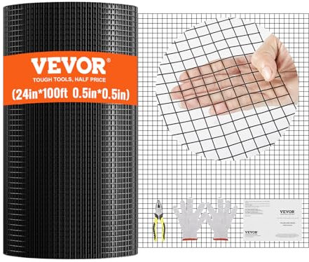 VEVOR Hardware Cloth, 24'' x 100' Galvanized Wire Mesh Roll, 19 Gauge Chicken Wire Fence Roll, Vinyl Coating Metal Wire Mesh for Chicken Coop Barrier, Rabbit Snake Fences, Poultry Enclosures