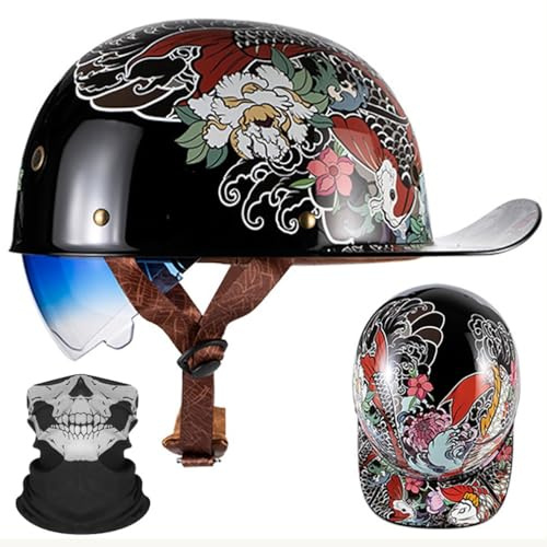 Motorcykel Halv Hjälm Vuxna Baseball Cap ECE Certifierad Open Face Hjälm Vintage Hood Eaves Gradient Blå Linser Snabbutlösande Spänne med andningsbara porer M ~ 2XL 57-64CM