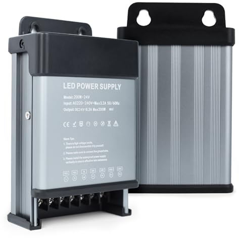 Transformador 220V a 24V Exterior, KSIBNW 200W LED Driver Impermeable IP44