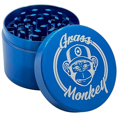 Grass Monkey® Basic Metall Grinder – 4 parti, Ø 5,5 cm, Blu – Robusta macinatrice per erbe con setaccio per polline e pala – Compatta e durevole