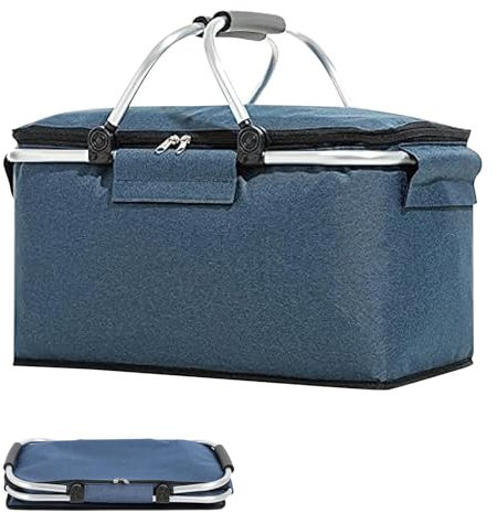 Isolierter Einkaufskorb Faltbar Thermo, 30L Picknickkorb Klappkorb, Einkaufstasche Mit Reißverschluss für Reise, Camping, Strand