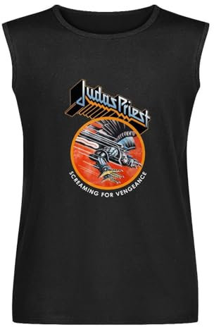 Judas Screaming for Vengeance Priest Mens Sleeveless T-Shirt Printed Graphic Top Unisex Black Vest Tank Tee L
