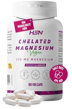 HSN Magnesiumbisglycinat (350 mg Elementärt Magnesium) | 180 Veganska Kapslar | 100% Magnesiumglycinat med Hög Biotillgänglighet och Absorption | Icke-GMO, Vegansk, Glutenfri