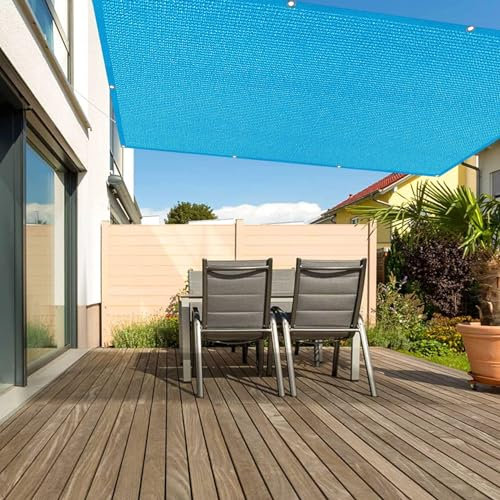 Sonnensegel für den Außenbereich, 1,5 x 6,5 m, 95 % UV-Block, atmungsaktiv, HDPE, Markise, Balkon, Sichtschutz, Garten, Terrasse, Party, Hinterhof, Befestigungsseile im Lieferumfang enthalten, Blau