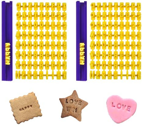 2PCS Alphabet & Number Cookie Press Stamps, Fondant Letter & Number Moulds,Letter Stamps for Clay Fondant Icing Biscuit Press, Cake Decorating Tools for Children's Father's Day Baking Clay Pastries