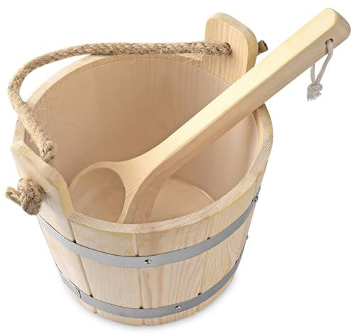 Sauna-Set, 9,9 Zoll, Kunststoff-Auskleidung, konservierendes Holz, Sauna-Eimer mit Schöpfkelle, verstärkte Fass-Sauna mit dickem Griff für Sauna, Badezimmer, Fass-Sauna, Sauna-Set, Holz-Eimer, Sauna-E