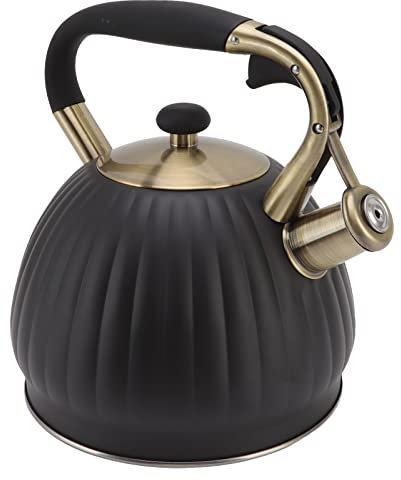 Bouilloire à thé Sifflante sur la Cuisinière, Bouilloire à thé pour Cuisinière, Théière en Acier Inoxydable, Bouilloire à Sifflement Fort, Bouilloire Noire Lourde en Acier