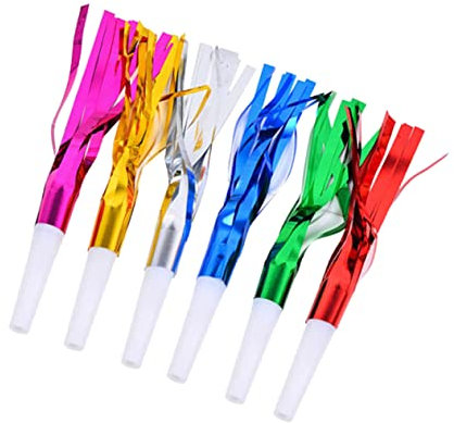 PHENOFICE 6stücke Glitter Fransen Metallic Reifenplatzer Lärchermacher Pfeifen Junge Mädchen Spielzeug Party Favors Blau Rot Gold Rosarot Silber Grün Kunststoff Ca x x
