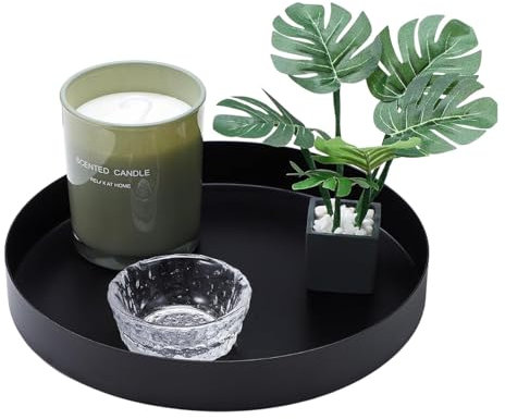 Vassoio decorativo, vassoio rotondo nero, piatto decorativo e vassoio decorativo in metallo, vassoio da portata, vassoio versatile in metallo, adatto come decorazione da tavolo