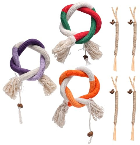 7 Interaktives Katzenspielzeug Selbstbeschäftigung: 3 Kauspielzeug Katzenbeißseil 70cm & 4 Katzenminze Sticks für Katzenminze Spielzeug 20cm, Beißseil Kaustangen für Katzen Zahnpflege, Cat Toys