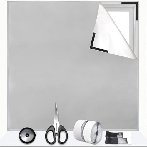 Fenster Abdunkeln Hellgrau Verdunklungsstoff,2m x 1,45m Ohne Bohren Fenster Verdunkelung Zuschneidbar Verdunklungsrollo mit Saugnäpfen 420D Oxford Sonnenschutz Fenster Innen Hitzeschutz Dachfenster