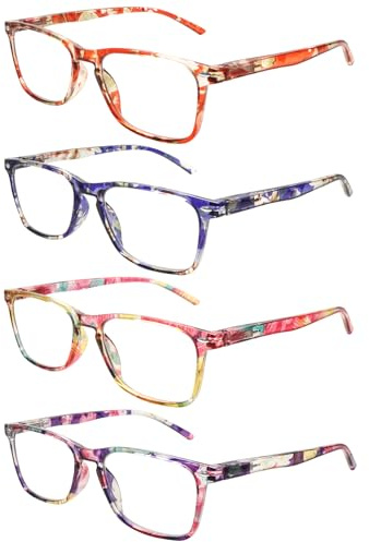 ZONLON 4er-Pack Lesebrille für Damen Modebrille Lesehilfe mit Federscharniere Blaulichtfilter Brillen Leicht und Bequem
