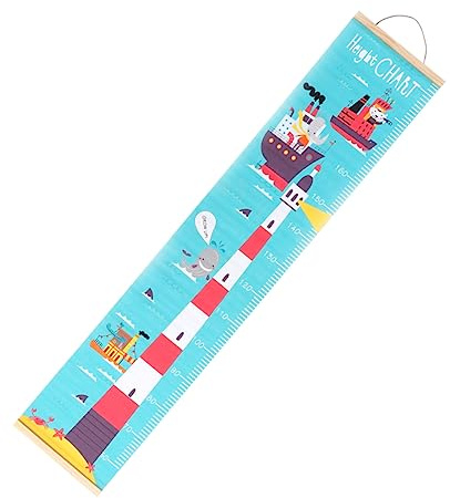 Vaguelly Nordisches Wandbehang Lineal zur Messung des Größenwachstums für Kinder mit Cartoon Leuchtturm Motiv und Ölleinwand Einfach Aufzuhängen für Kinderzimmer