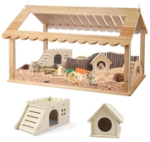 SENNOR Cage pour hamster syrien de 61 cm avec 2 petites maisons pour hamster – Durable, facile à nettoyer, cages pour cochons d'Inde, design à vue claire pour petits animaux de compagnie actifs