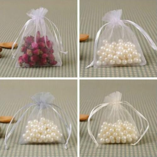 50 weiße Organza-Beutel mit Kordelzug für Süßigkeiten, kleine Spielzeuge und Veranstaltungen