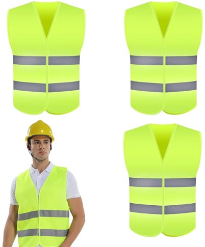 WQNNQW Confezione da 3 Giubbotti di Segnalazione per Auto, Gilet Alta visibilità Uomo, Giubbotto di Segnalazione Giallo per Auto, Giubbotto di Sicurezza Riflettente per conducenti, Lavoratori, Adulti