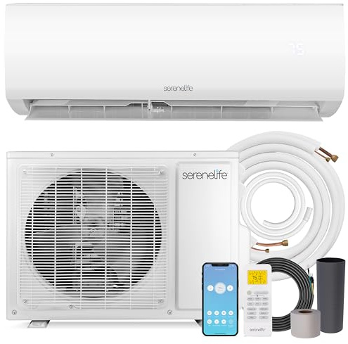 SereneLife 24,000 BTU Mini Split AC & Heating System, 230V Indoor & Outdoor Wall-Mounted Units with WiFi, Installation Kit Included for Home, Office & Bedroom, Up to 1400 Sq. Ft. Coverage
