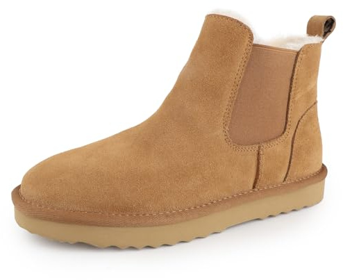riemot Bottes Chelsea Femme Boots Hiver Chaudes en Daim Véritable Doublure Polaire Confortable Bottines Semelle Mémoire Élastique Latéral Chaussures Antidérapant pour Randonnée Ville Neige, 41EU