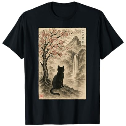 Edo Painting Sakura Japanese Landscape Cat Ukiyo-e T-Shirt