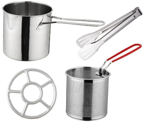 iplusmile Olla para Freír con Mango Ergonómico con Cesta de Acero Inoxidable 304 Mini Freidora Multiusos Adecuado para Freír Papas y Verduras en Casa