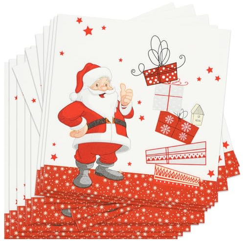 Christmas Serviettes Napkins, 40Pcs Christmas Party Napkins, 33CM Xmas Napkins Paper, Santa Claus Paper Serviettes for Christma Winter Tablewear Decorations