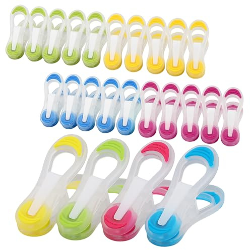 Aurafly 20Pcs Pinzas Ropa, Clips de Plástico Estables Antideslizantes Pinzas para la Ropa de Colores Ropa Que No Dejan Marca Pinzas para Toallas Ropa Interior Bragas Calcetines (4 Colores)