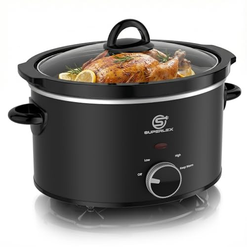 SUPERLEX Slow Cooker, 3.5L Oval Crock Pot, 3 Cooking Settings, 180W | Tempered Glass Lid, Cool Touch Handles, Removable Easy Clean Pot, Stainless Steel Shell, Black