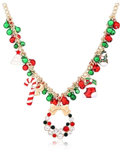 QIZHIQIAMY Weihnachtskette Damen, Weihnachtshalskette, Weihnachts Anhänger Halskette, Weihnachtsschmuck Damen, Weihnachts Accessoires für Erwachsene und Kinder (D)