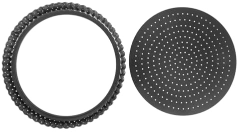 EPIGEIST Teglia Microforata Tonda 9 Pollici in Acciaio al Carbonio Nera | Stampo Microforato con Fondo Rimovibile, Bordi Fluted, Base Loose Anti-deformazione