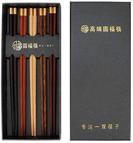 Tomotato, 5 Paia di Bacchette di Legno Riutilizzabili per Casa, Utensili da, Accessori per Tavola, Leggero e Durevole per Cibo Cinese, Hot Pot, BBQ, Ideale per Adulti e Bamb
