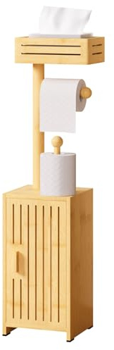 Yorbay Porte-Papier Toilette en Bambou avec Rangement: Porte Papier Toilette avec Boîtes à Mouchoirs et Porte-Rouleaux - Meuble pour Accessoires de Salle de Bain Toilettes Buanderie (Couleur Bambou)