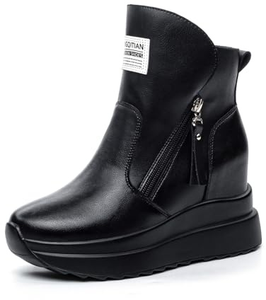 AONETIGER Baskets à Talon Compensées Femmes Semelle Plateforme Chaussure de Sport Mode Cuir Baskets Talon de 8 cm Légères Casual Lacets Sneakers (2632 Noir,39EU)