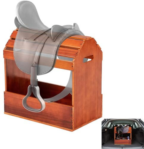 Eccliy Pine Wood Arched Saddle Rack Stand 20 x 12 x 20 Heavy Duty Portable Car Western Saddle Rack with Bottom Shelf Horse Tack Room Supplies Organization Display Saddles (Triangle)