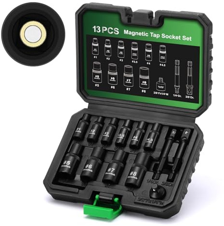 TecoTek 13PCS Magnetic Tap Socket Set, 1/4 & 3/8 Drive Square Drive Tap Handle Tool, Square Socket Set for Fractional MCTI Standard Tap Thru 1/2 & 1/8 NPT Taps