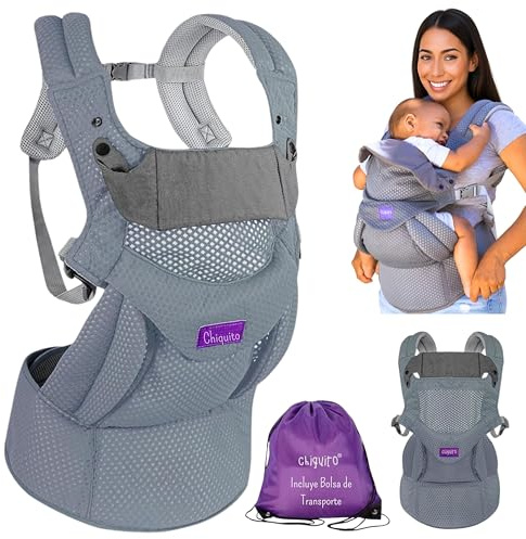Chiquito | Mochila Portabebés 0-36 m (3,2-15 kg) | Ergonómica y transpirable Softflex Malla 3D | Soporte lumbar para mayor comodidad | Ajuste rápido | Postura M | Bolsa regalo incluida. (Gris Oscuro)