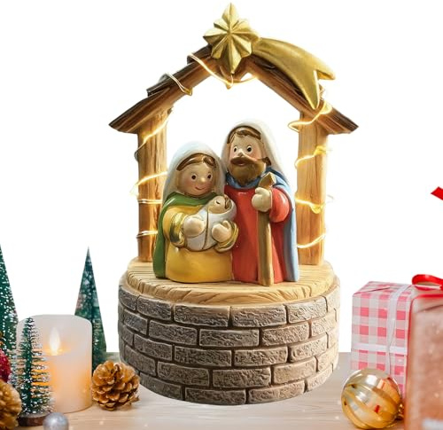 Presepe per interni – Stalla in legno leggero, statuette rimovibili, esposizione tradizionale per le vacanze, elegante decorazione natalizia per la casa | disposizione della mensola della finestra del