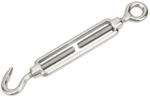 Stainless Steel Turnbuckle | 304 Marine Grade Hook & Eye Rigging | M4 / M5 / M6 / M8 / M10 / M12 / M16 / M20 Sizes | Adjustable Tension for Rope/Fence/Chain (M6)