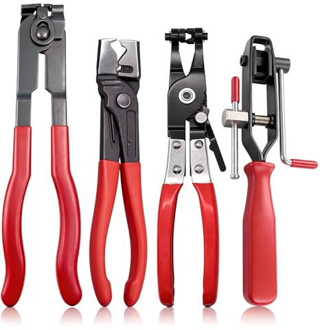 Kit de 4 Pince a Collier Durite Professionnel avec Pince Circlips Pinces Coupante Clé à Tube Acier Carbone Haute Résistance Manches Anti-Dérapage Outillage Mecanique Auto pour Collier de Serrage