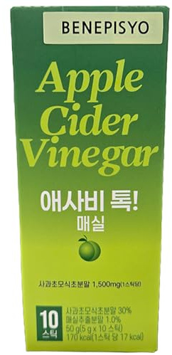 BENEPISYO Apple Cider Vinegar (ACV) Powder Sticks with Korean Green Plum (Maesil) – Sweet & Tart Drink Mix for After-Meal Refreshment & Daily Vitality – Portable Water Enhancer [10 Sticks / 1 Pack] 애사비 톡 매실
