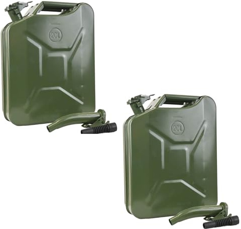 Holmwerk 2x Kraftstoffkanister Metallkanister inklusive Ausgießer UN-Zulassung Olivgrün Benzinkanister Dieselkanister 20 Liter, mit Entlüftung & integriertes Sieb im Ausgießer, 0,8mm Stahl